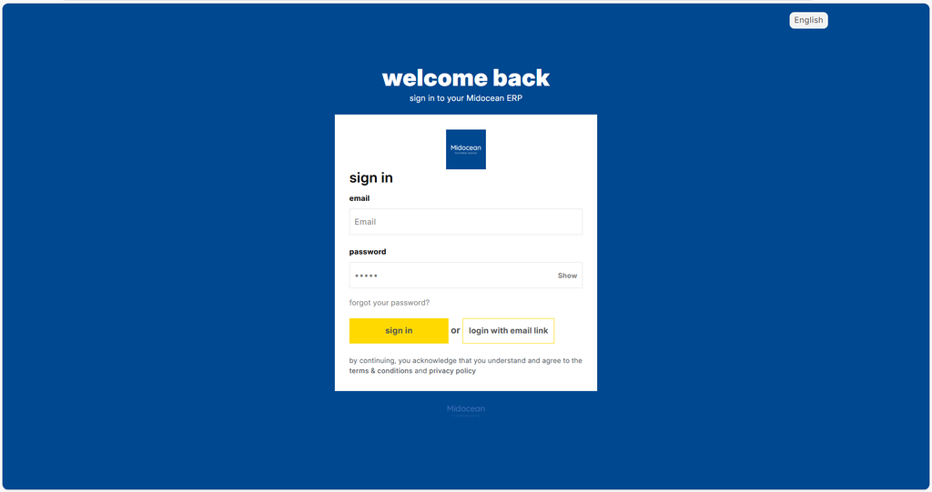 Standard Login Screen