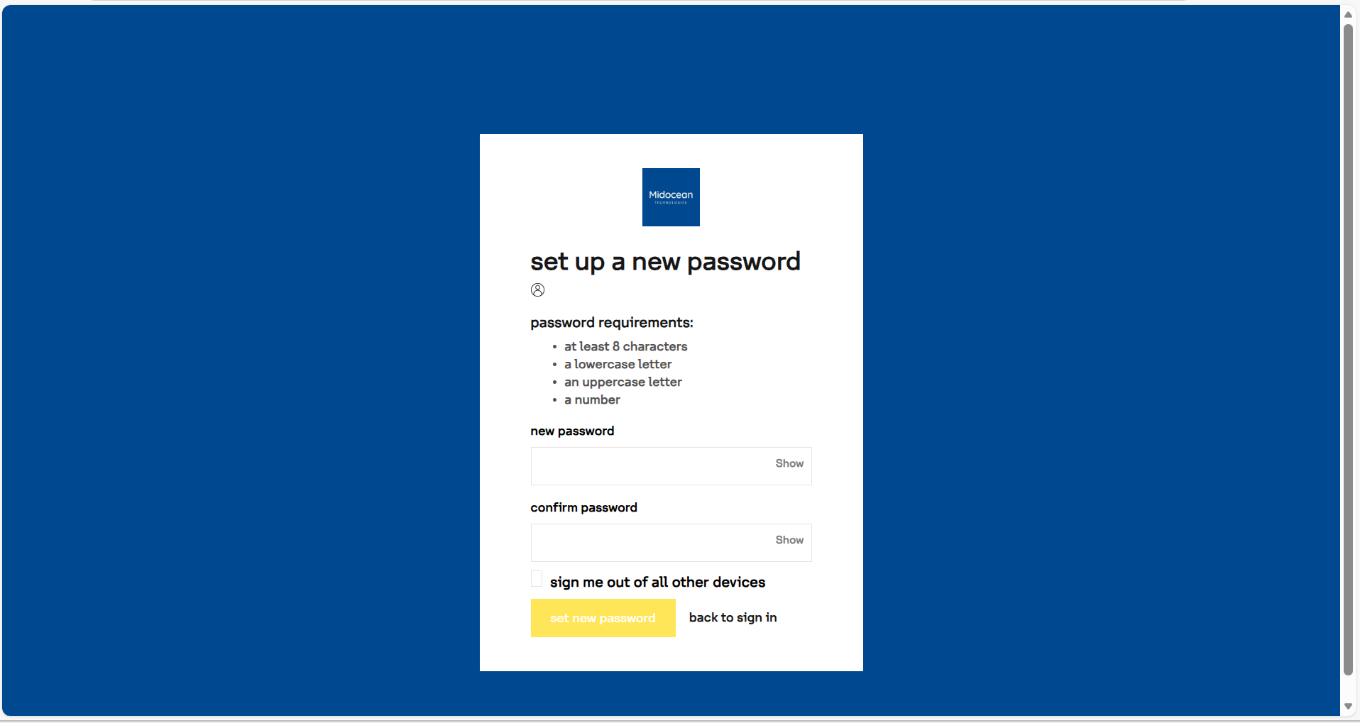 Set New Password Screen
